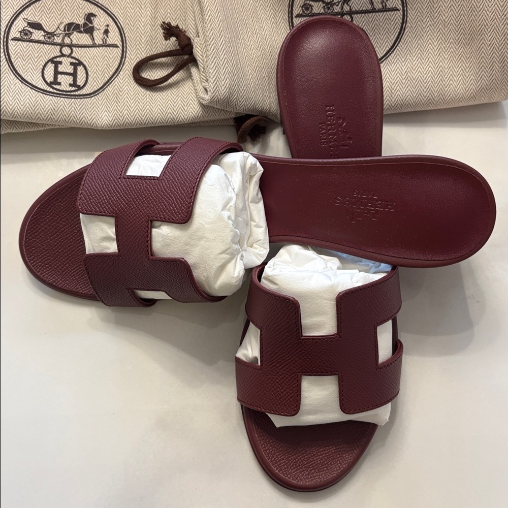 Brand new Hermes rouge H burgundy oasis sandal - Picture 4 of 6
